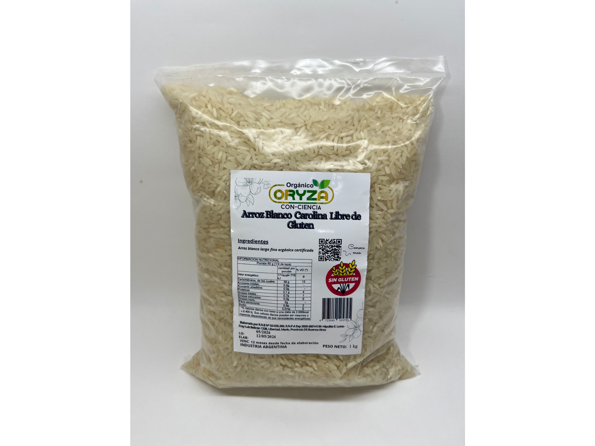 Oryza Arroz Blanco Carolina Orgánico 1 Kg