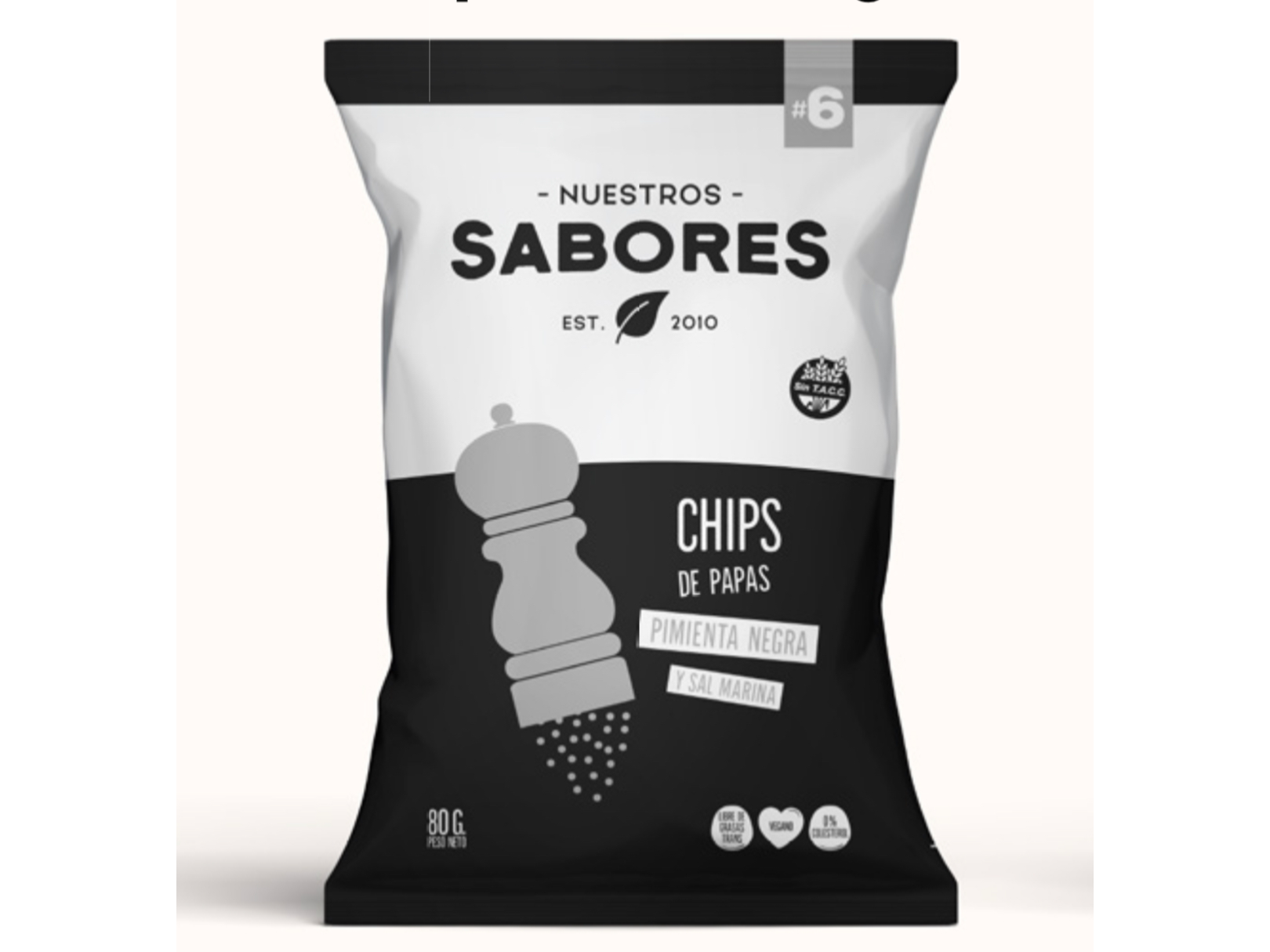 Chips de papa con pimienta negra y sal marina sin tacc x 80 gr