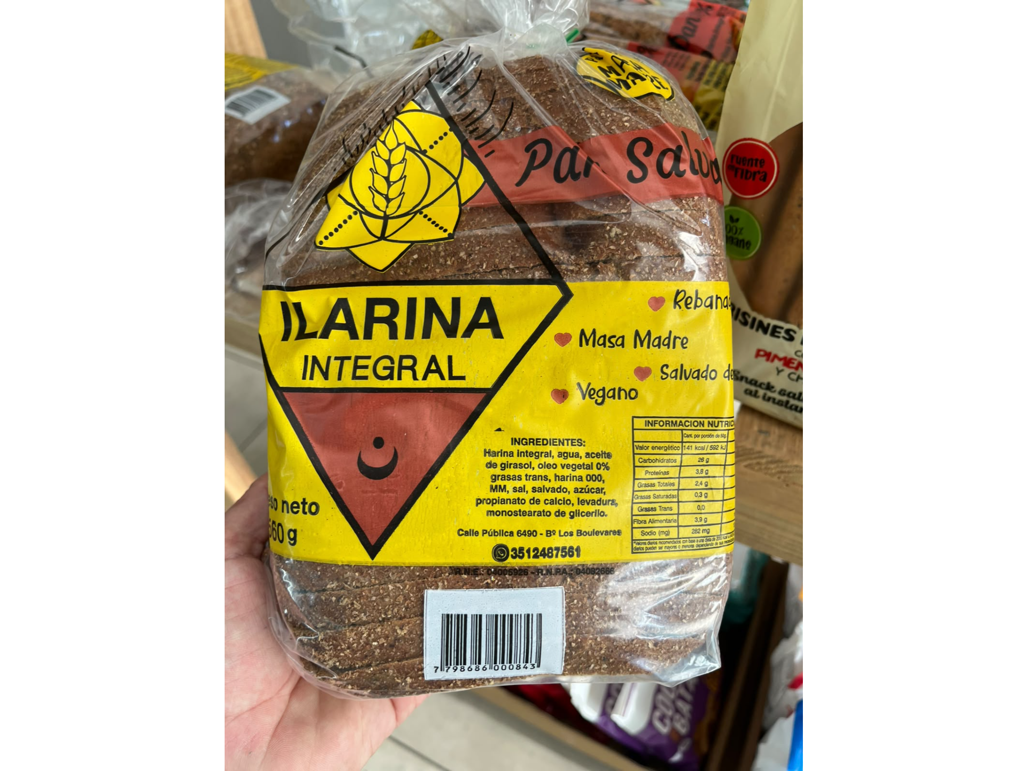 Pan Salvado, masa madre x 560 gr (rebanado)