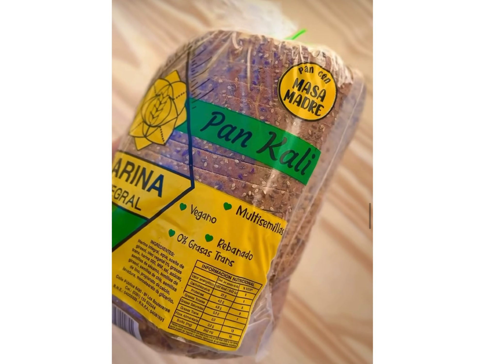 Pan Kali con granos integrales, masa madre x560gr (rebanado)