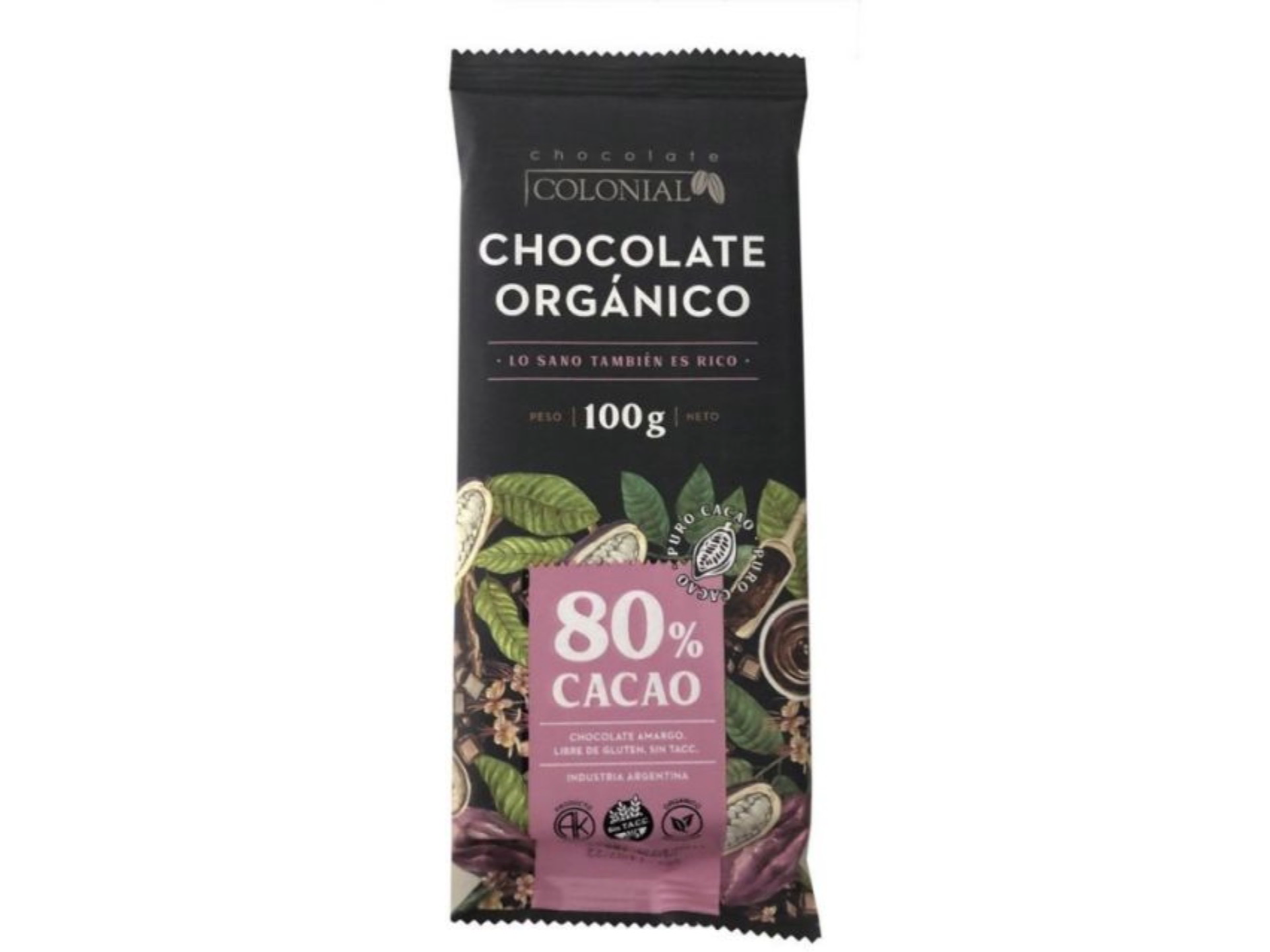 Chocolate Colonial tableta organica 80 % 100 gr