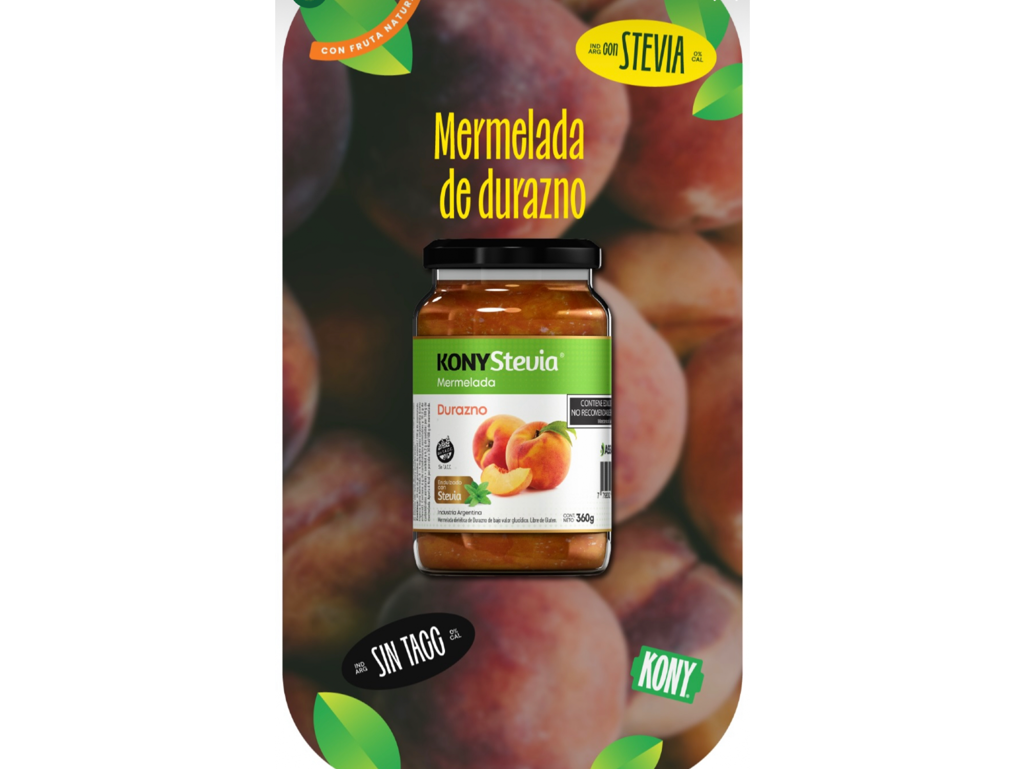 Mermelada de Durazno con Stevia kony 360 gr ( Sin azúcar )