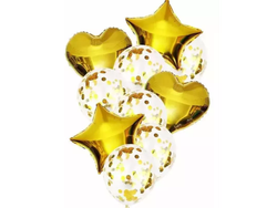 SET DE GLOBLOS ESTRELLA CORAZON DORADO X 10 UNIDADES