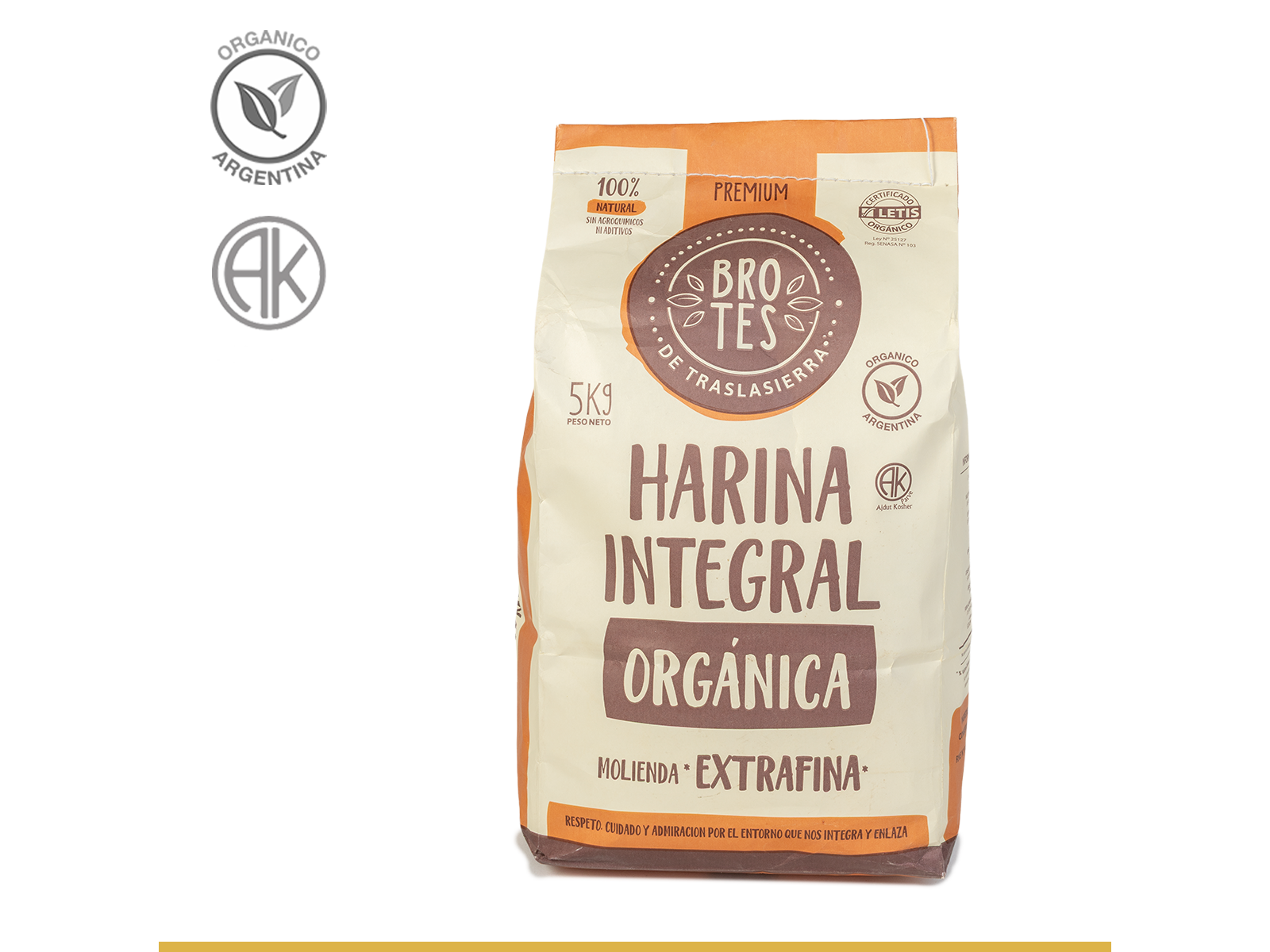 Harina integral organica extrafina x 5kg