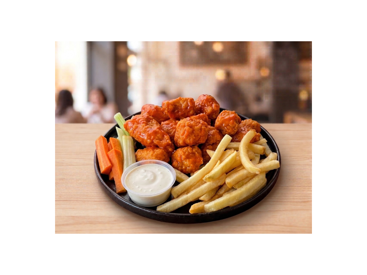 600 gr de boneless con papas a la francesa.