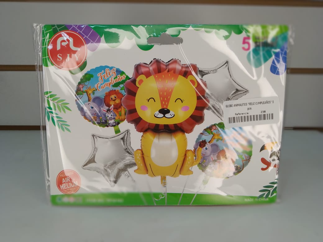 GLOBO ANIMALITOS "FELIZ CUMPLEAÑOS" 5 pcs. - COD.: 238
