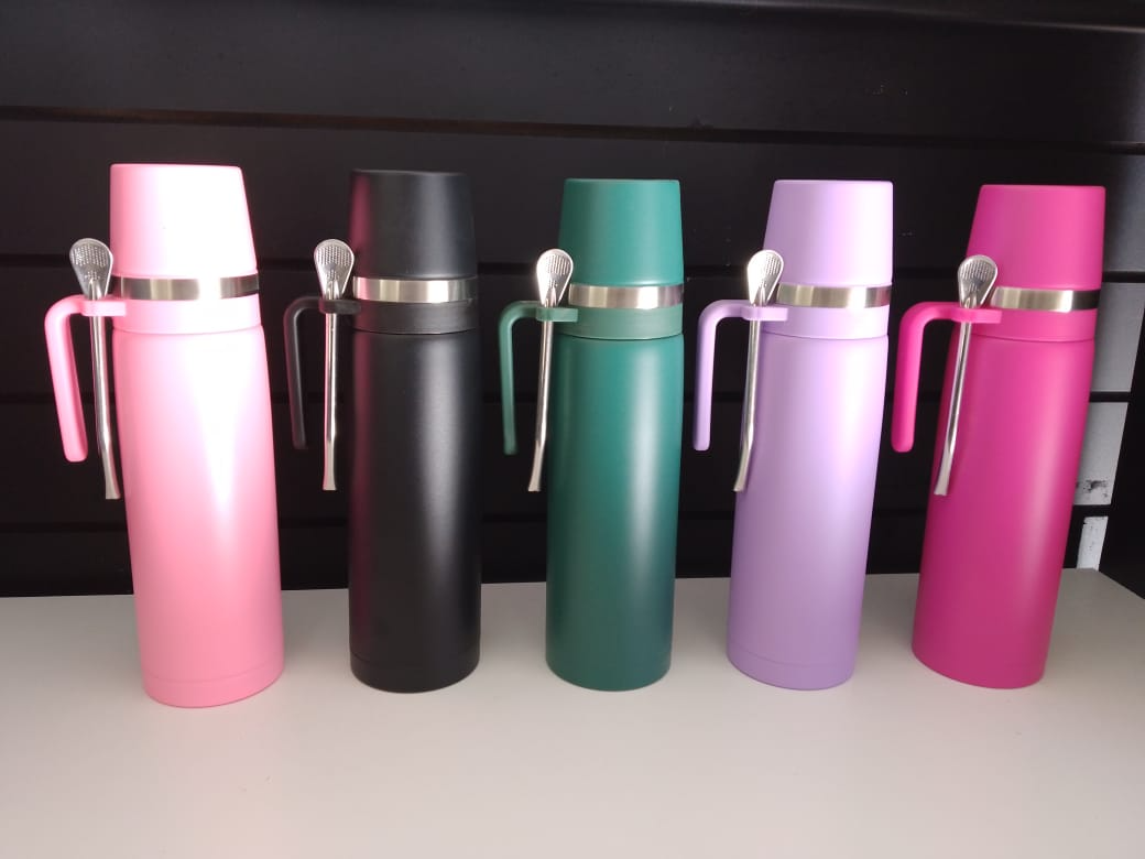 TERMO "MEDIA MANIJA" DE LITRO CON BOMBILLA - 5 COL. - COD.: 162