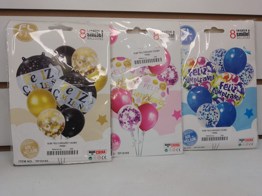 GLOBO "FELIZ CUMPLEAÑOS" 8 GLOBOS TP10185 - COD.: 233