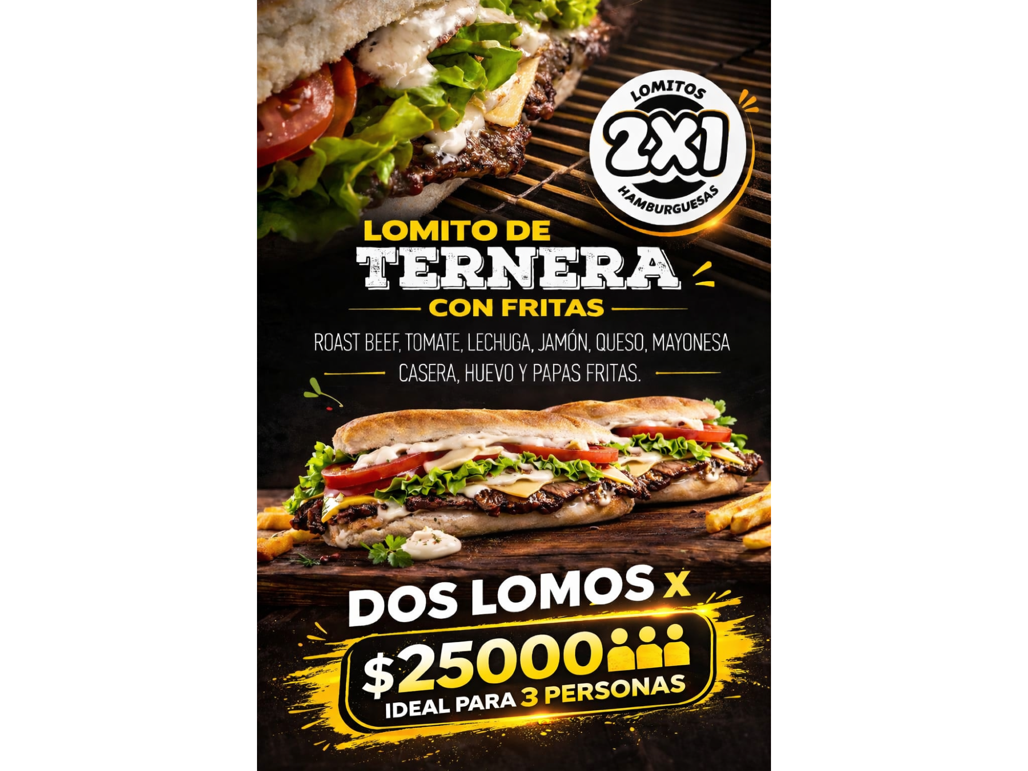 Promo lomo con papas x 2 und con papas