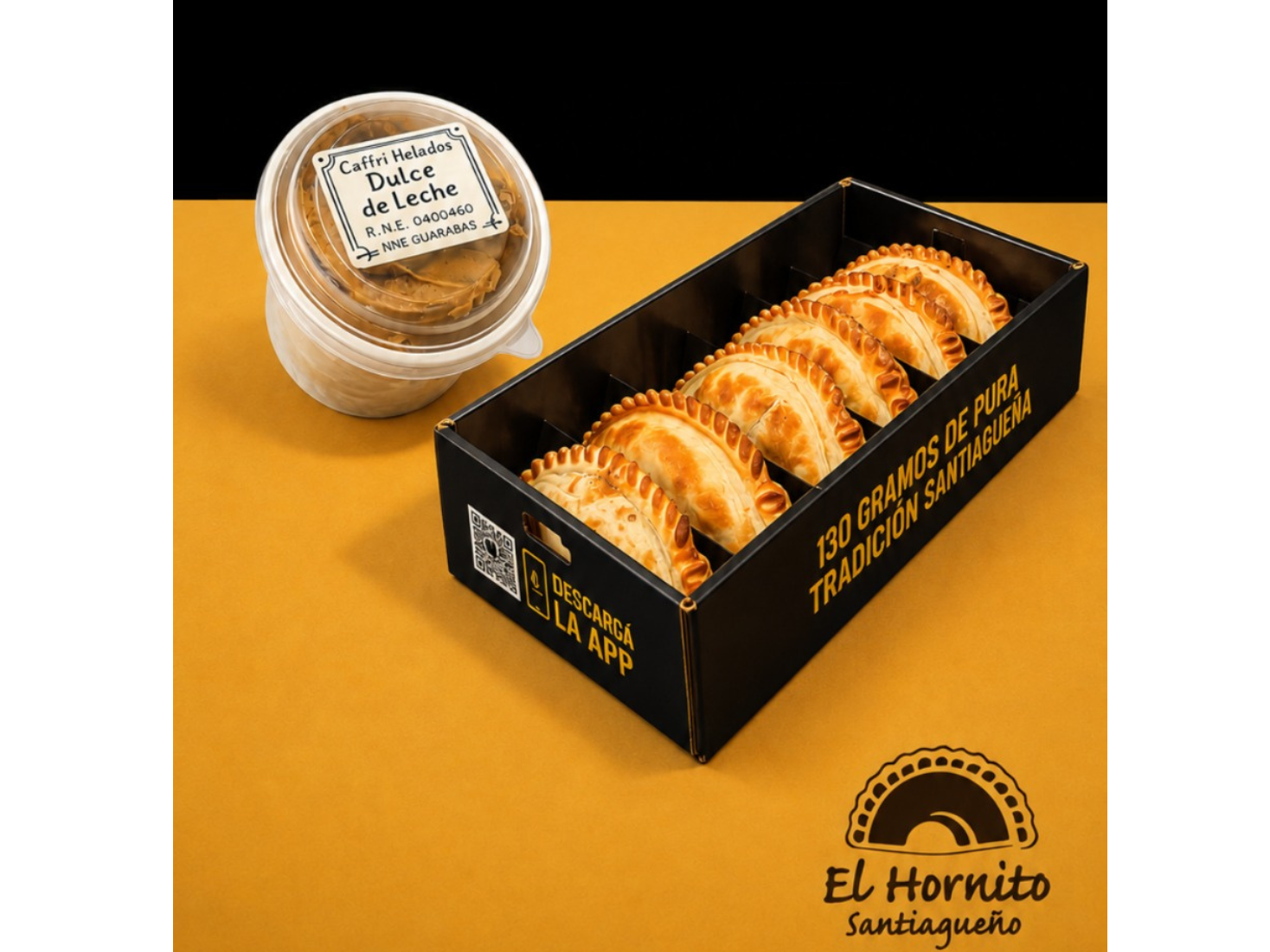 6 EMPANADAS XL + 1/4 HELADO ARTESANAL CAFFRI