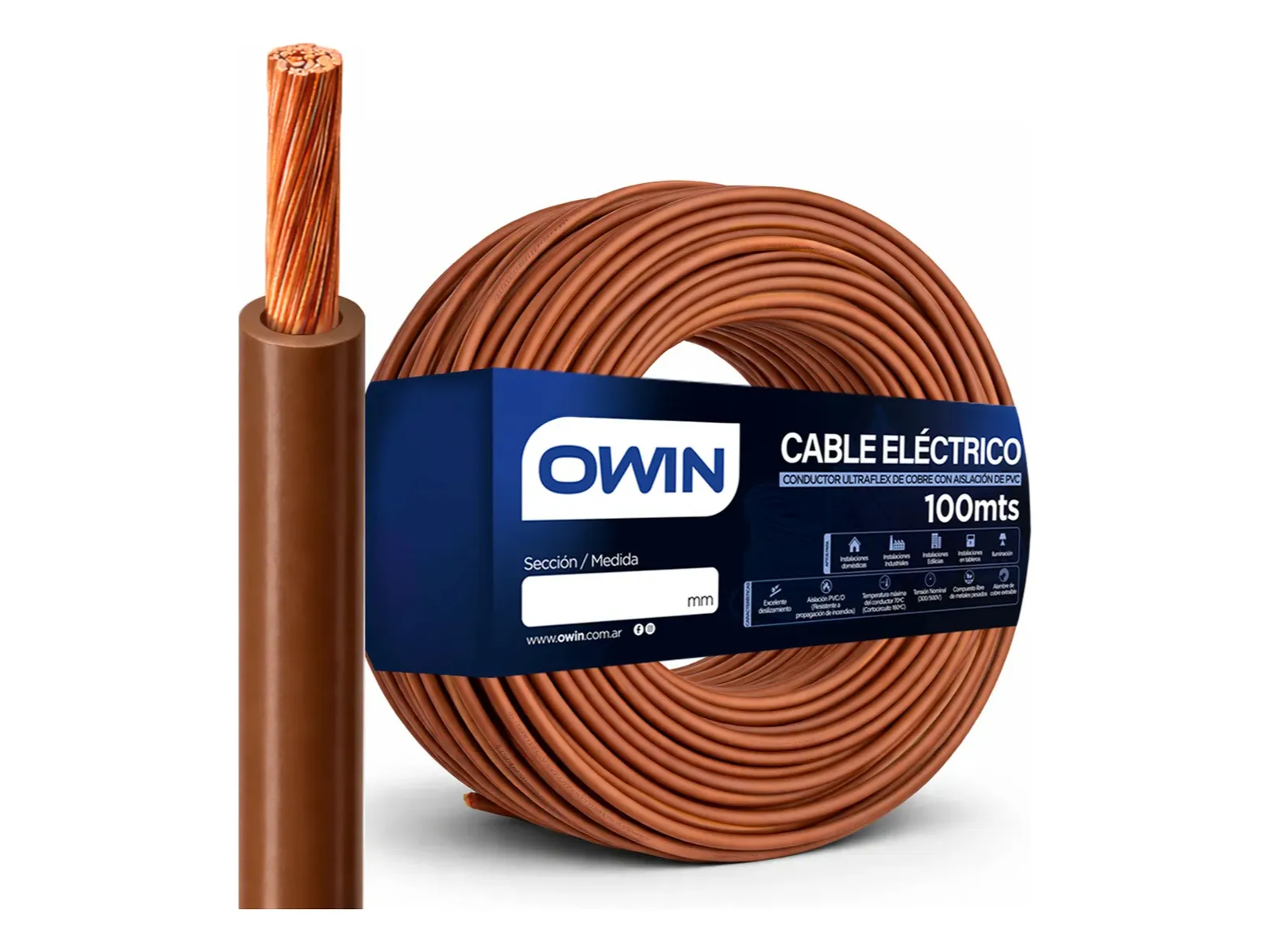 CABLE UNIPOLAR OWIN 1X1.5MM MARRON x100MTS