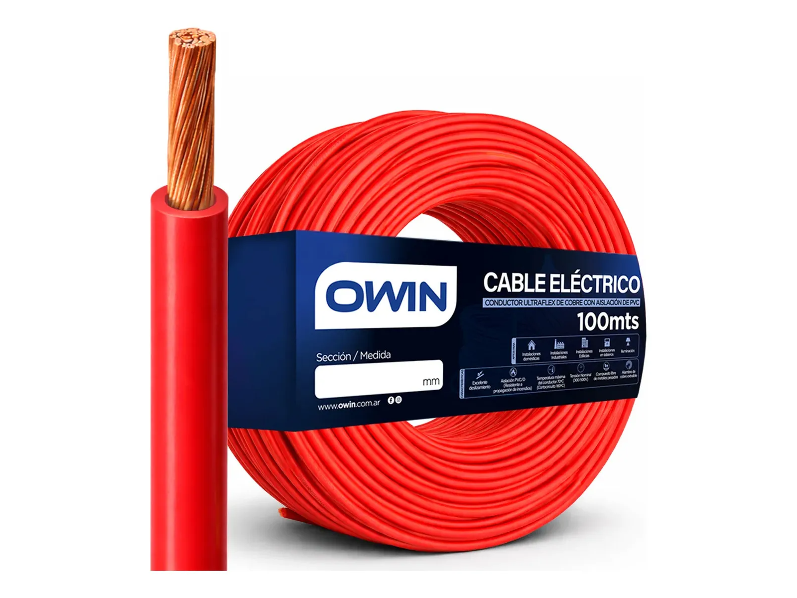 CABLE UNIPOLAR OWIN 1X1.5MM ROJO x100MTS