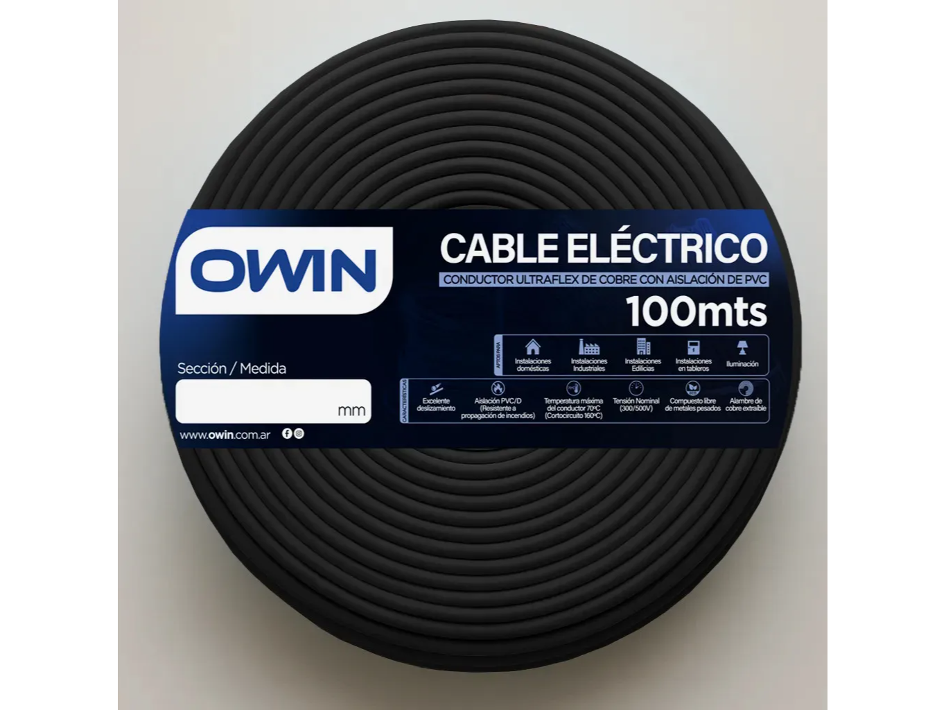 CABLE UNIPOLAR OWIN 1X1.5MM NEGRO  x100MTS
