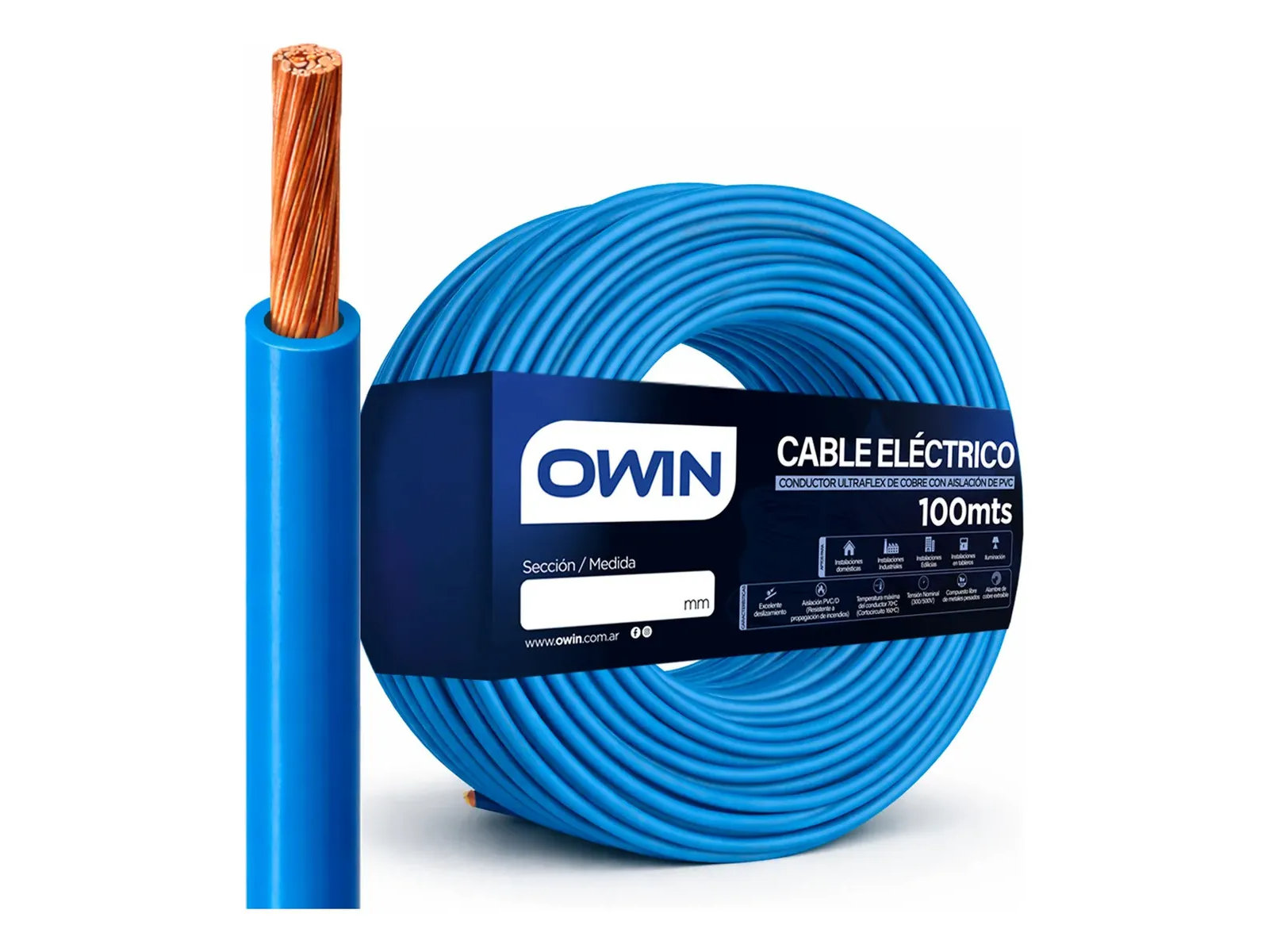 CABLE UNIPOLAR OWIN 1X1.5MM CELESTE x100MTS