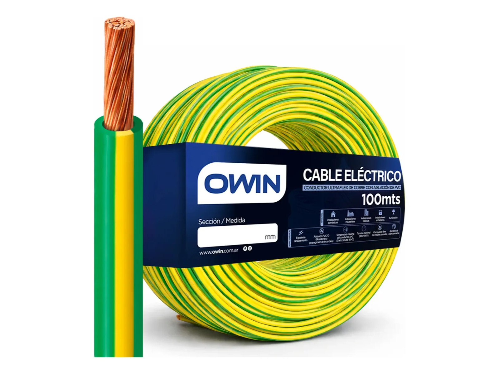 CABLE UNIPOLAR OWIN 1X1.5MM VERDE  x100MTS