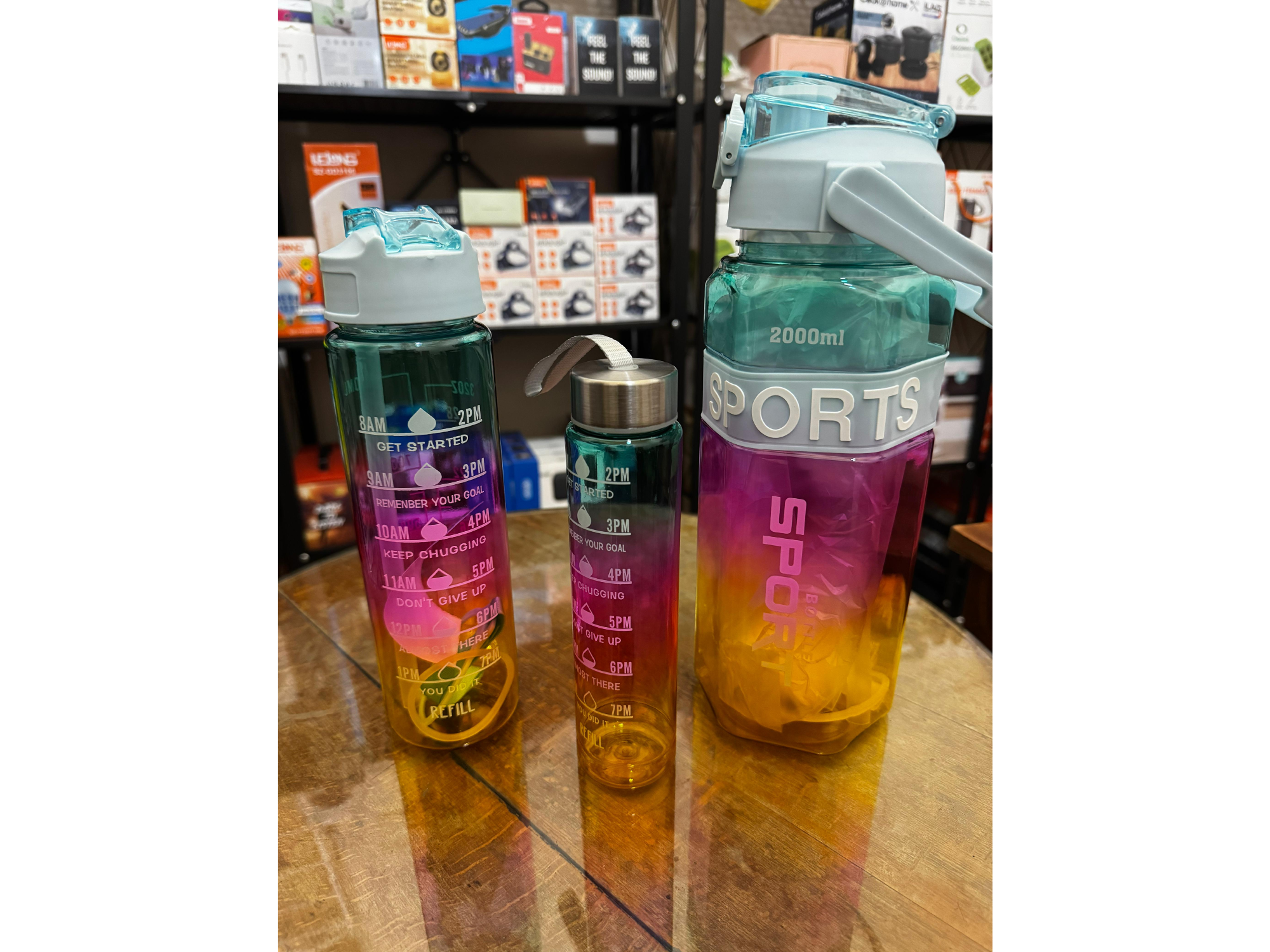 COMBO 3 BOTELLAS MOTIVACIONALES  DE AGUA TRANSPARENTES