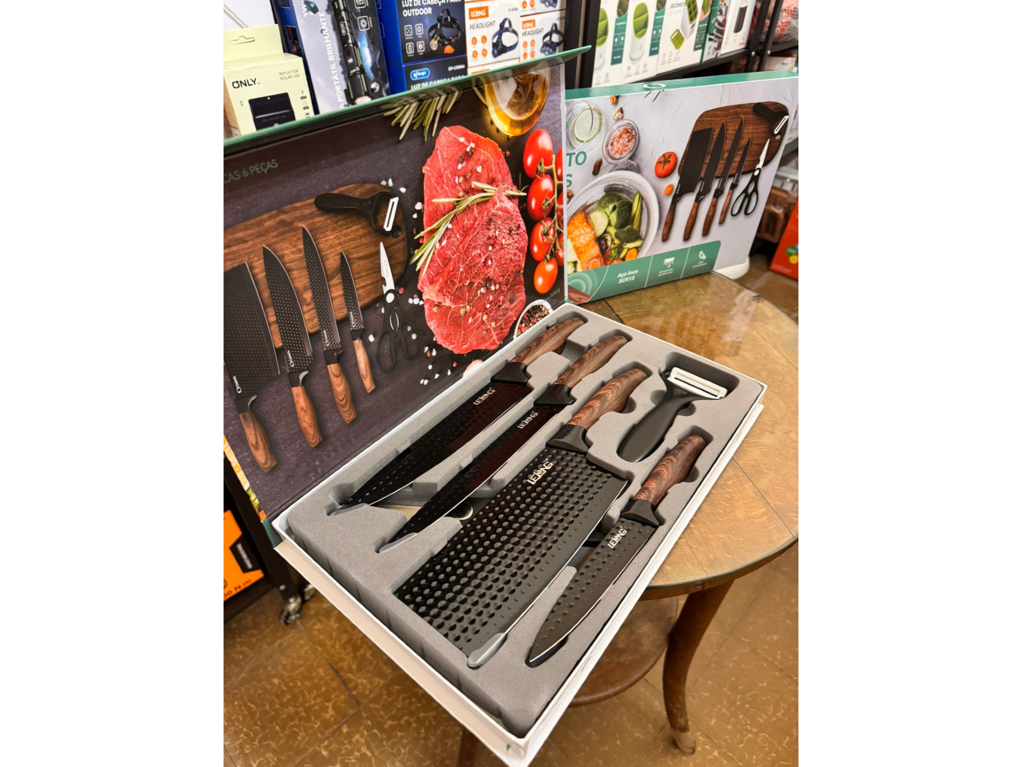 SET DE CUCHILLOS 6 PIEZAS MANGO COLOR MADERA