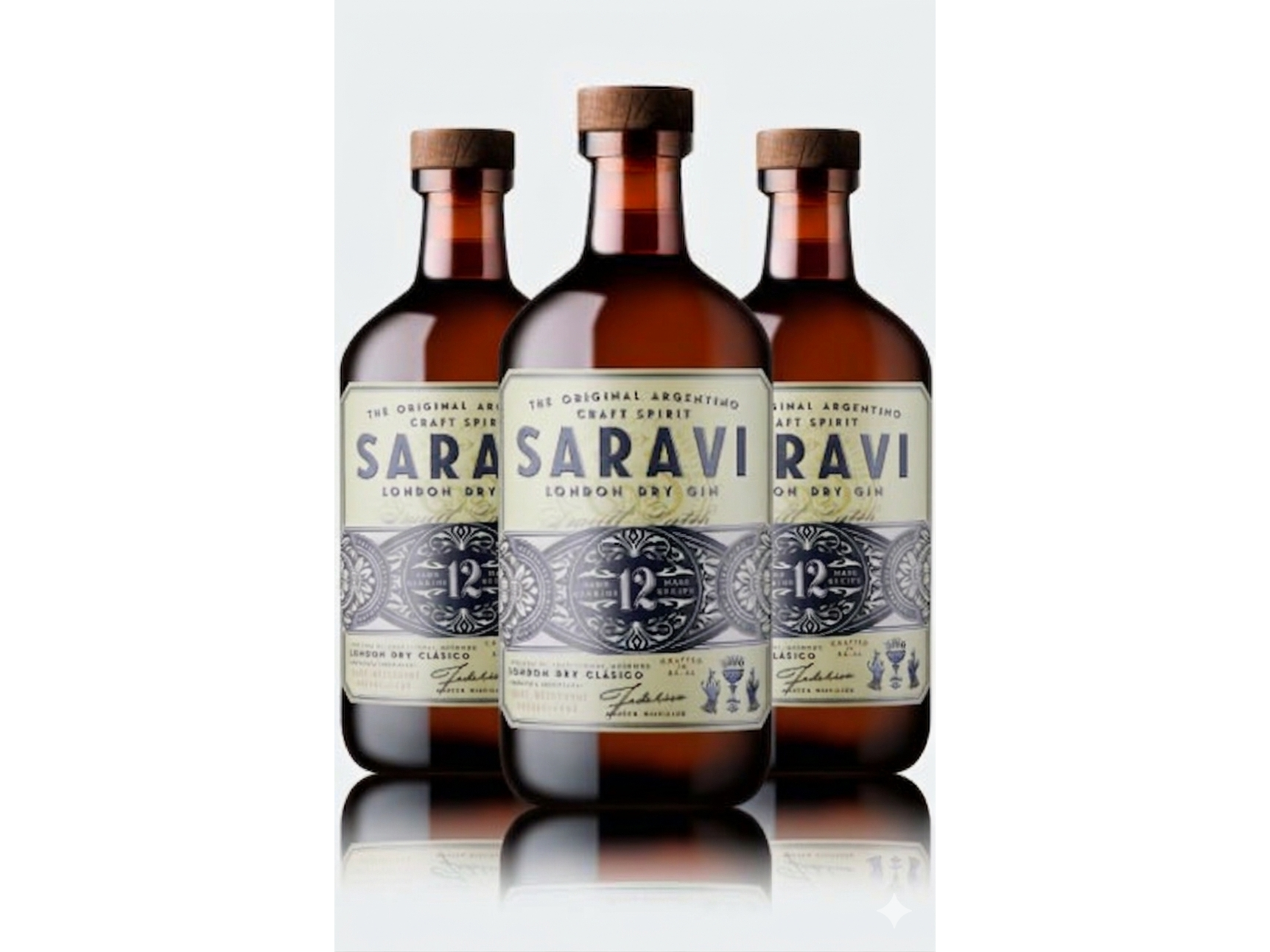 3 Botellas de gin de 500 cl "Saravi" 12 botanicos