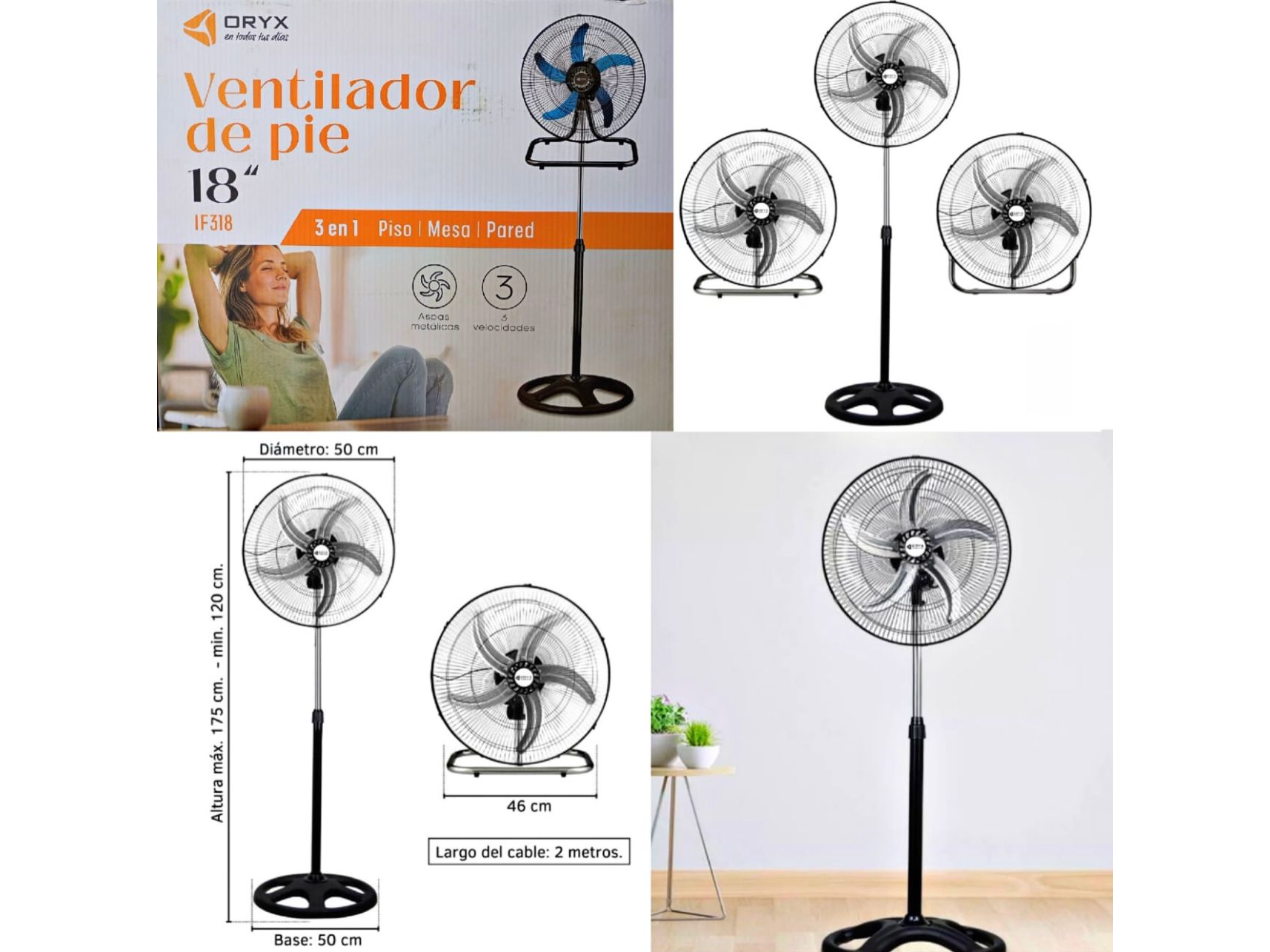 VENTILADOR DE PIE 18" 3 EN 1 | ORIX