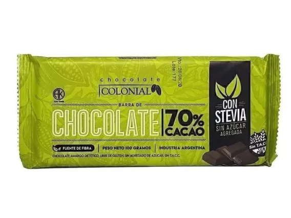 Chocolate Colonial 70% con Stevia