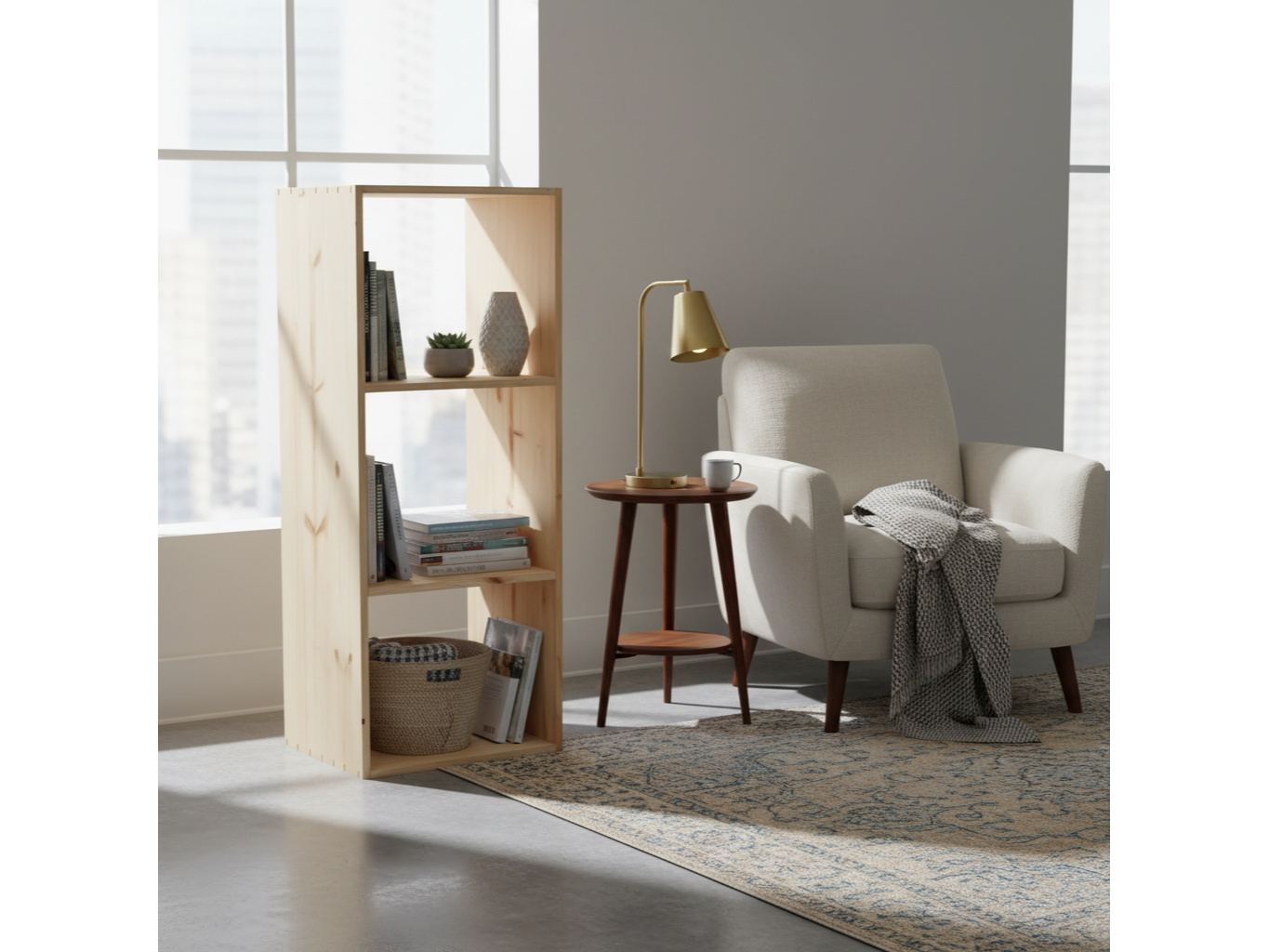 Biblioteca Cubo de Pino x3 enteriza