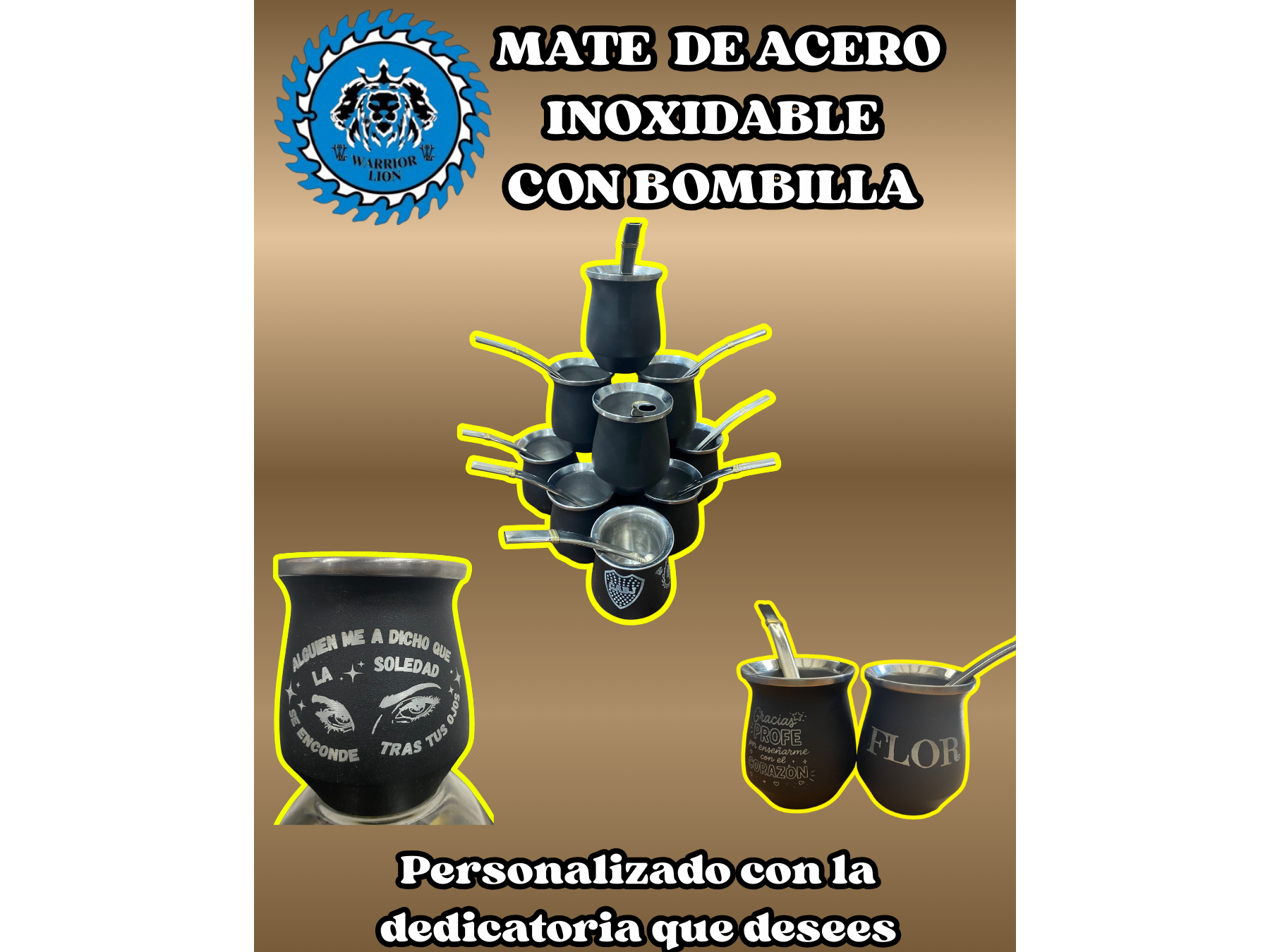 Mate Con Bombilla Acero Inoxidable Personalizado