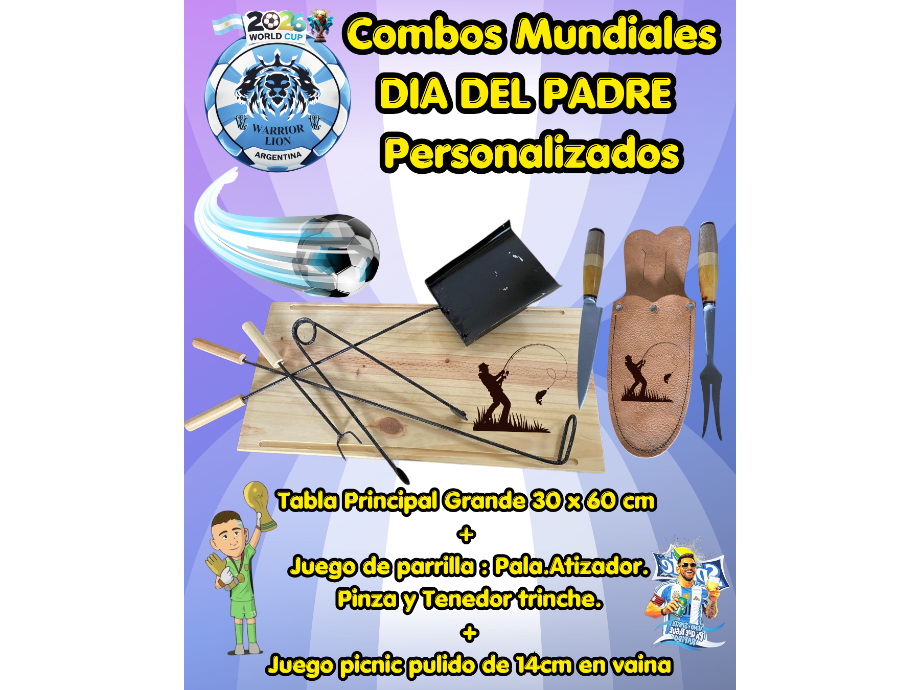 Tabla 30 x 60 cm+Juego de parrilla+Juego picnic