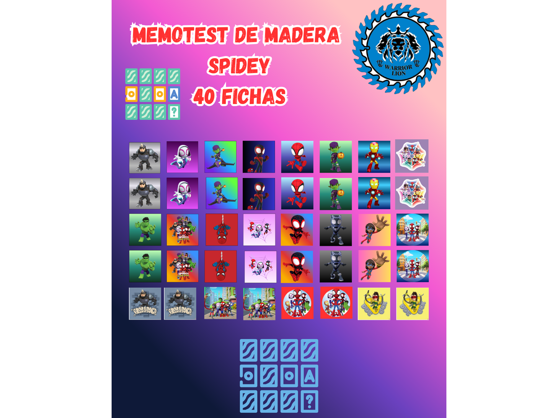 MEMOTEST SPIDEY 40 fichas de Madera