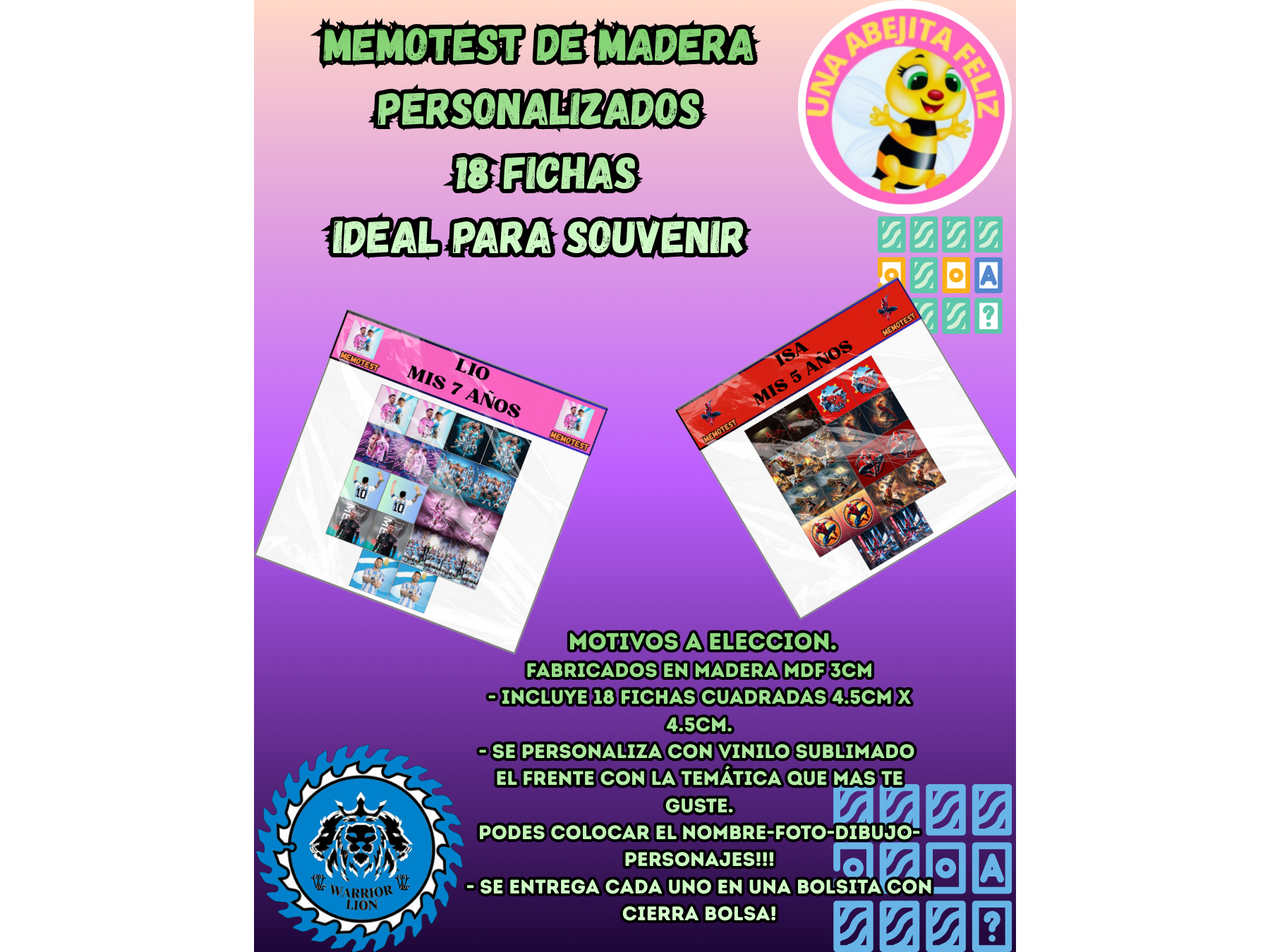 Memotest 18pz Personalizados En Madera Mdf X10u