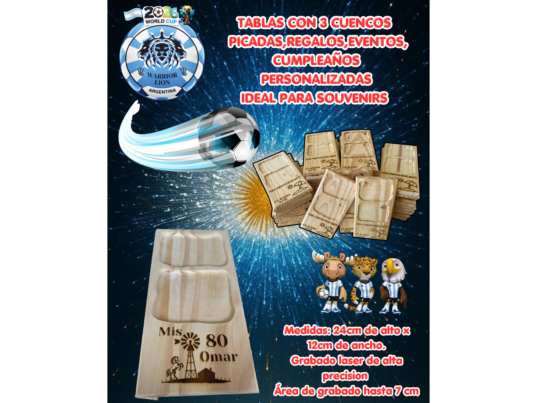 Tablas De Picada Con 2 Cuencos Personalizadas X10u