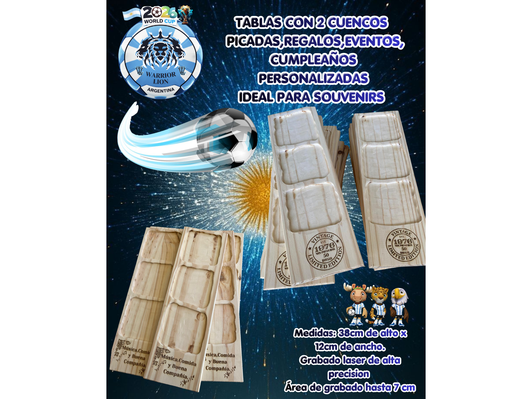 Tablas De Picada Con 3 Cuencos Personalizadas,x10u
