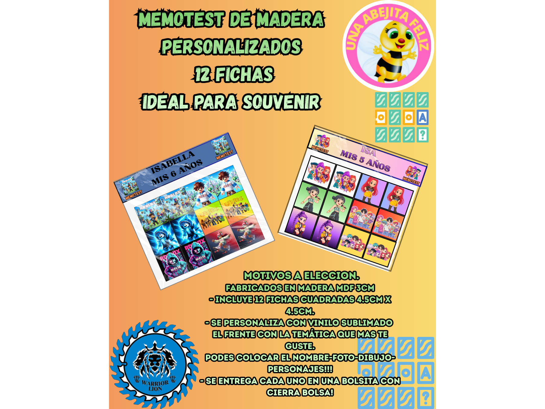 Memotest 12pz Personalizados En Madera