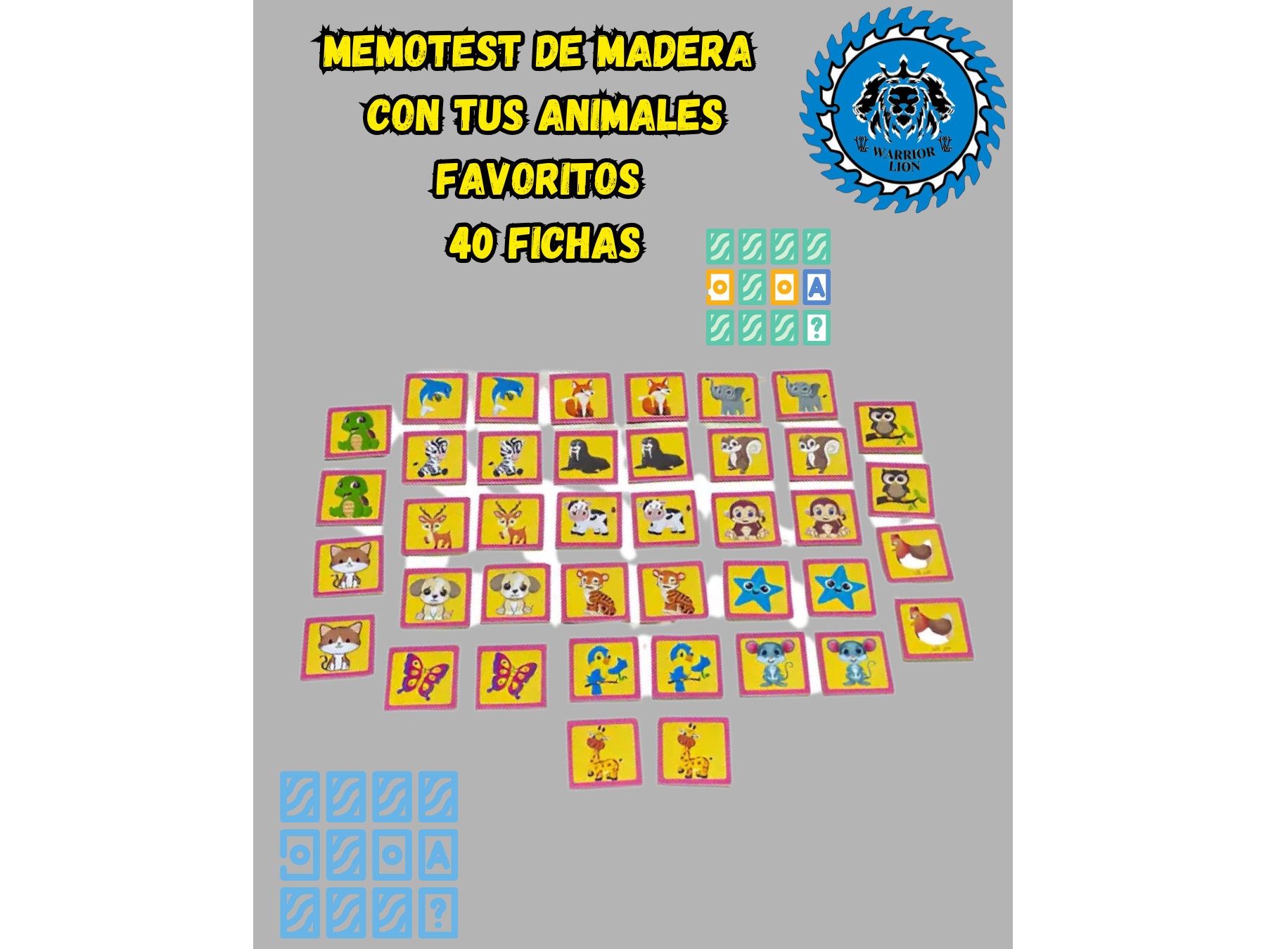 MEMOTEST ANIMALES 40 fichas de Madera