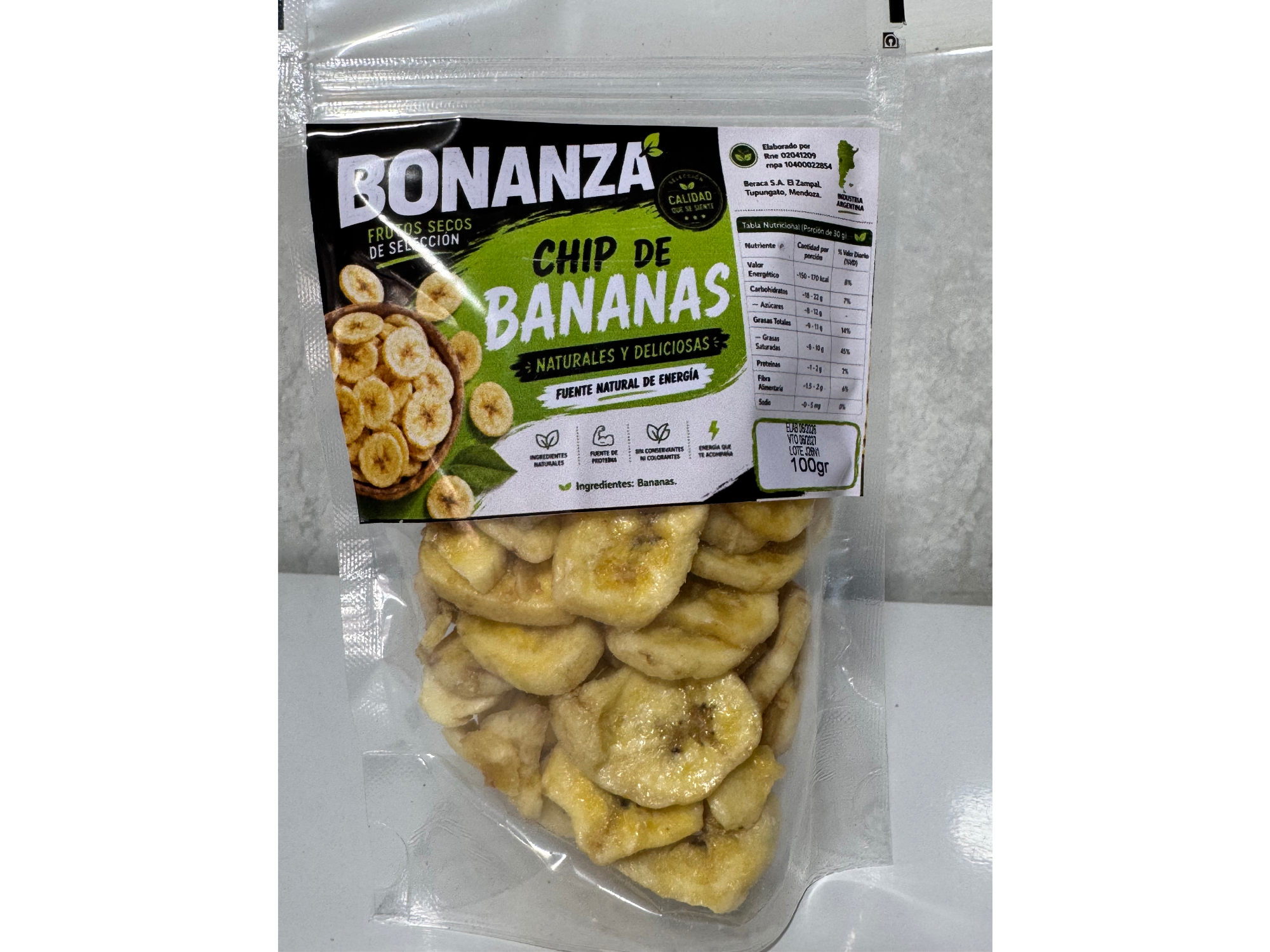 Chips de banana por 100gr bolsa doy pack