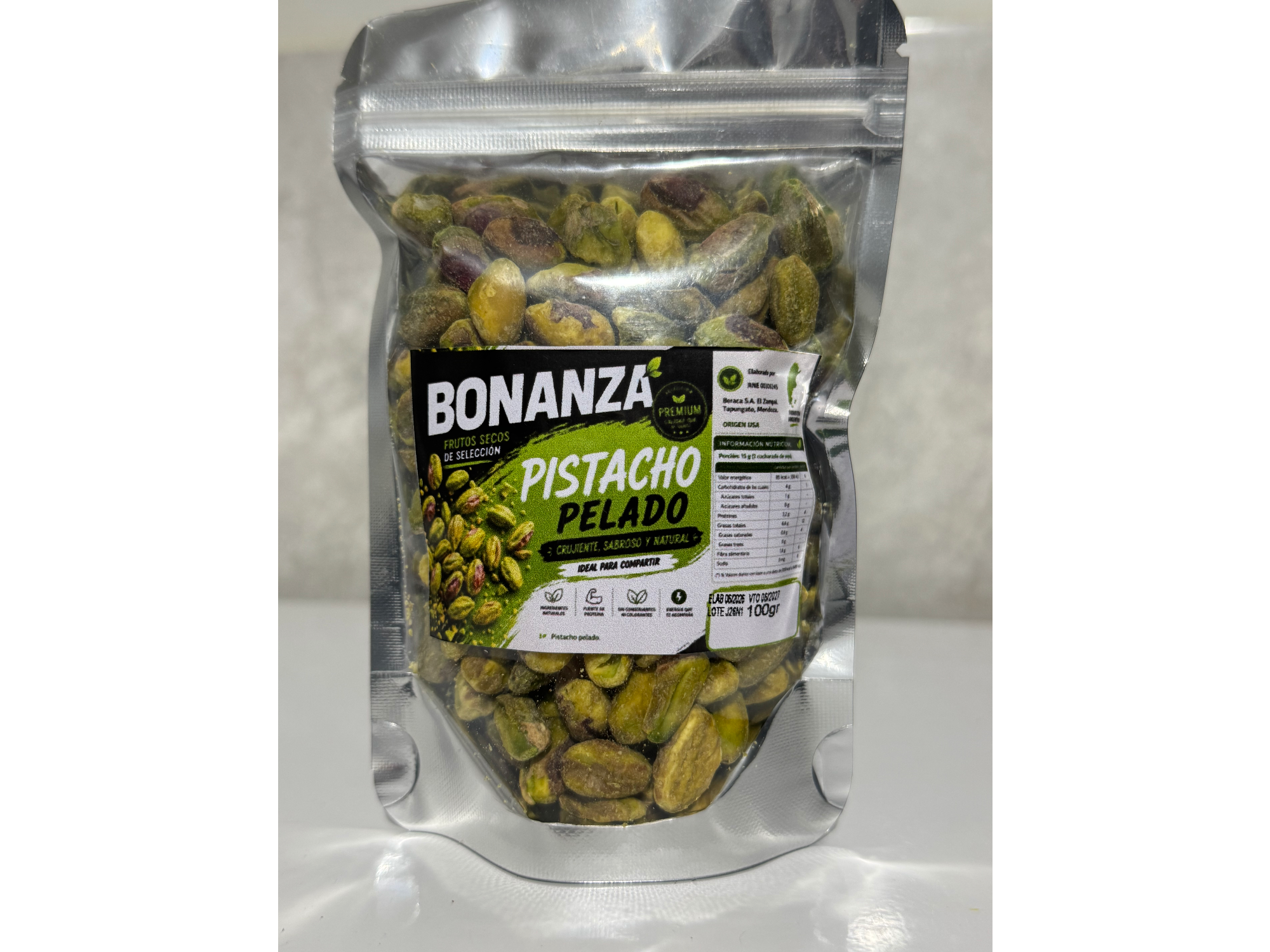 Pistachos sin cáscara por 100gr bolsa doy pack