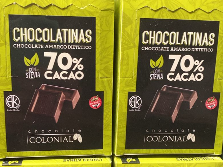 CAJA DE CHOCOLATINAS CON STEVIA 70% CACAO