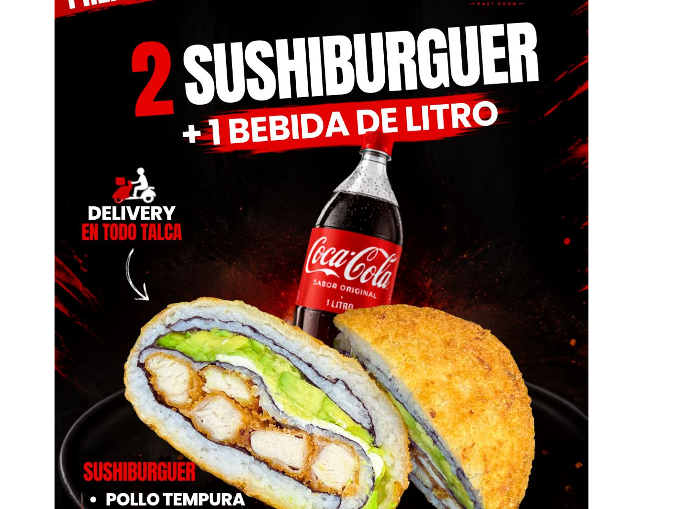 2 Sushiburguer + 1 bebida de litro