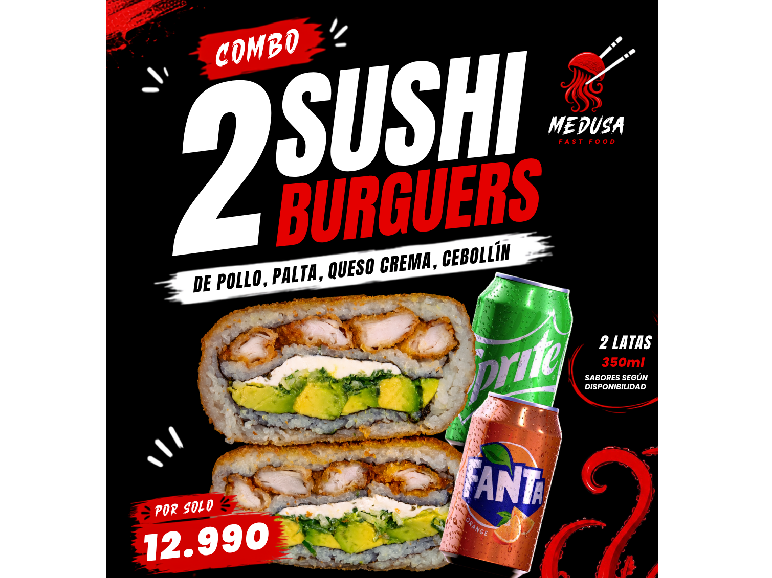 2 Sushiburguer + 2 bebidas 350ml