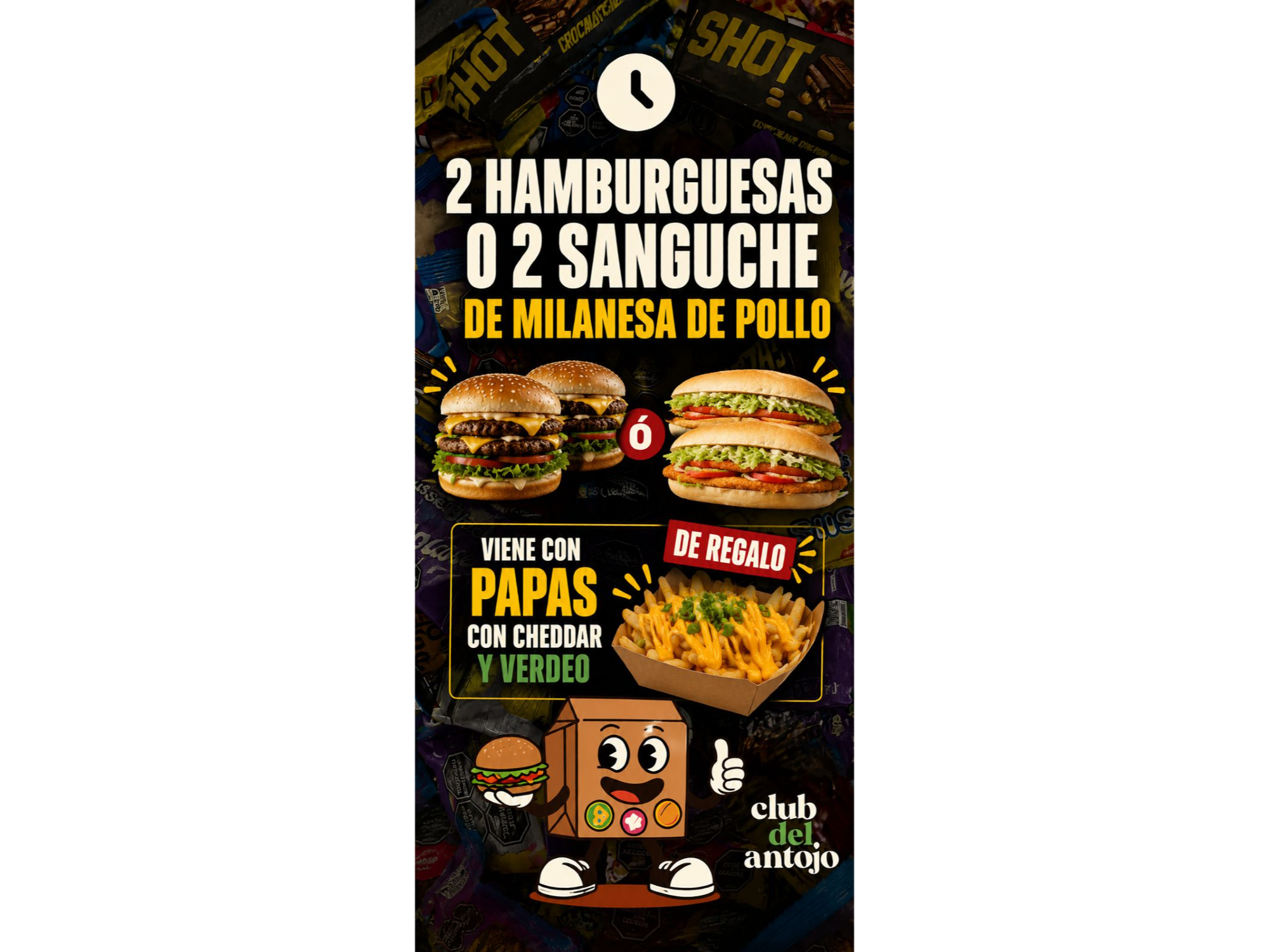 2 Sanguches de Milanesa de Pollo + Papas Con Cheddar y Verdeo