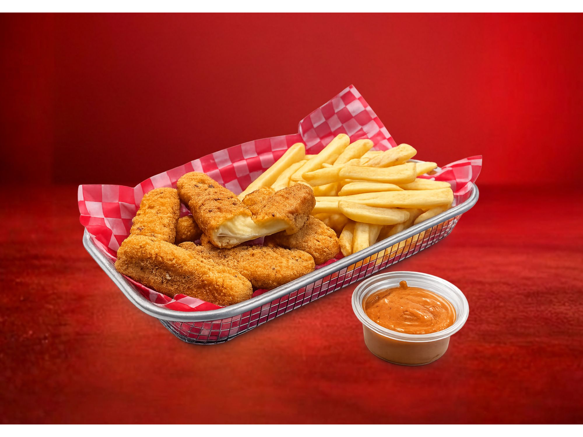 BOX DE BASTONES DE MUZZA x10 C/PAPAS + SALSA