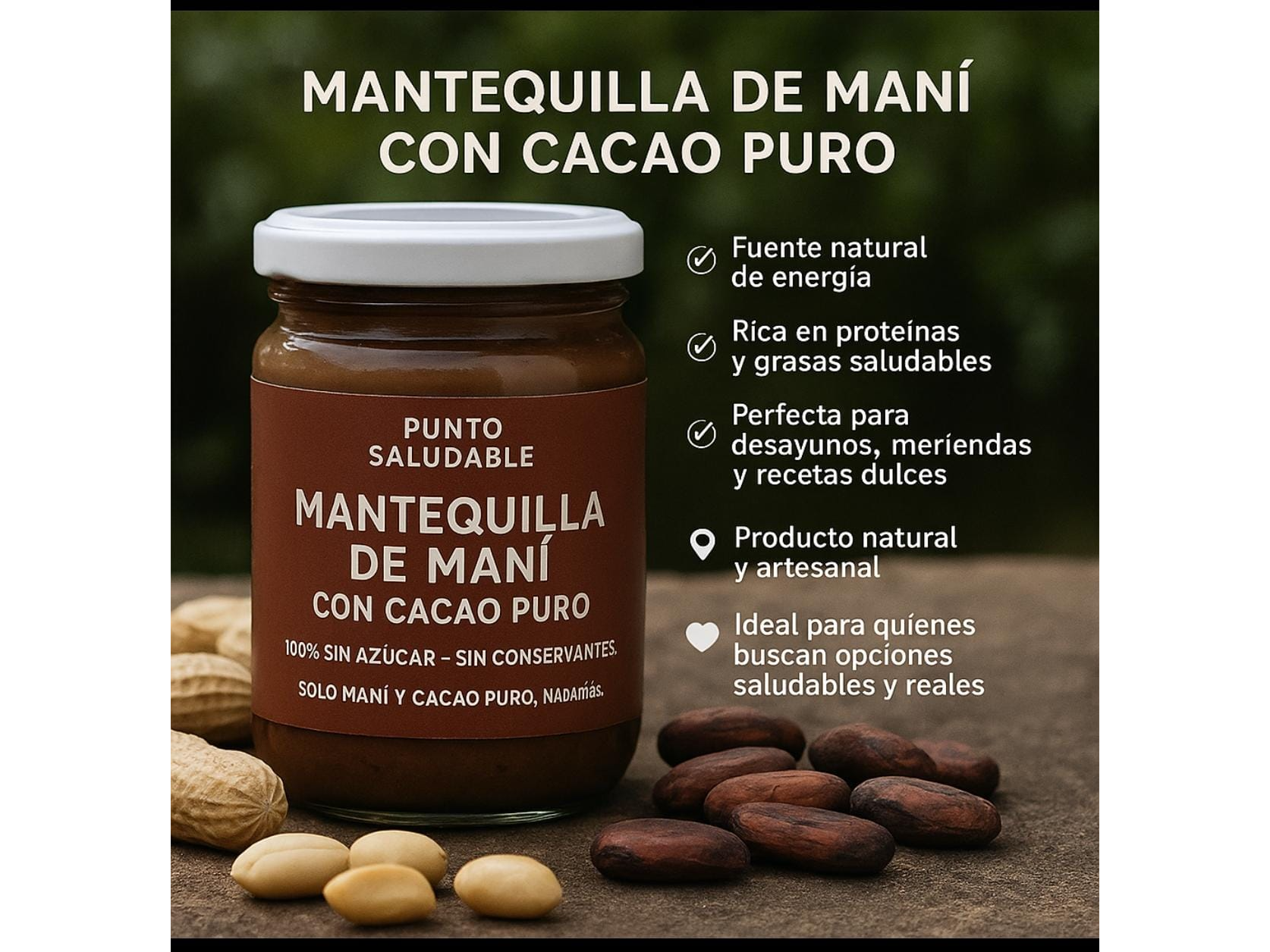 mantequilla de mani con cacao puro 500 grs
