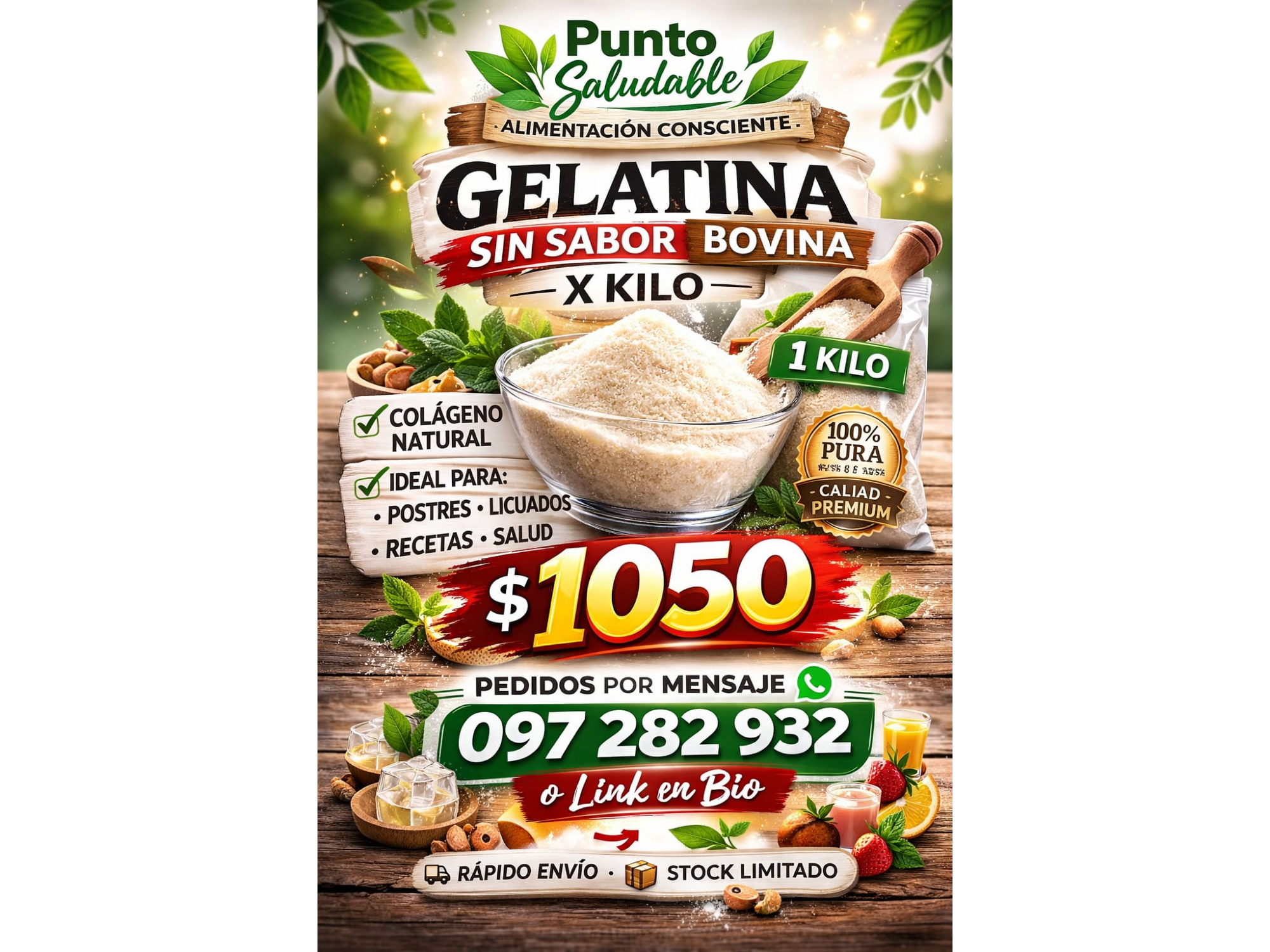 Gelatina sin sabor x 1 kilo