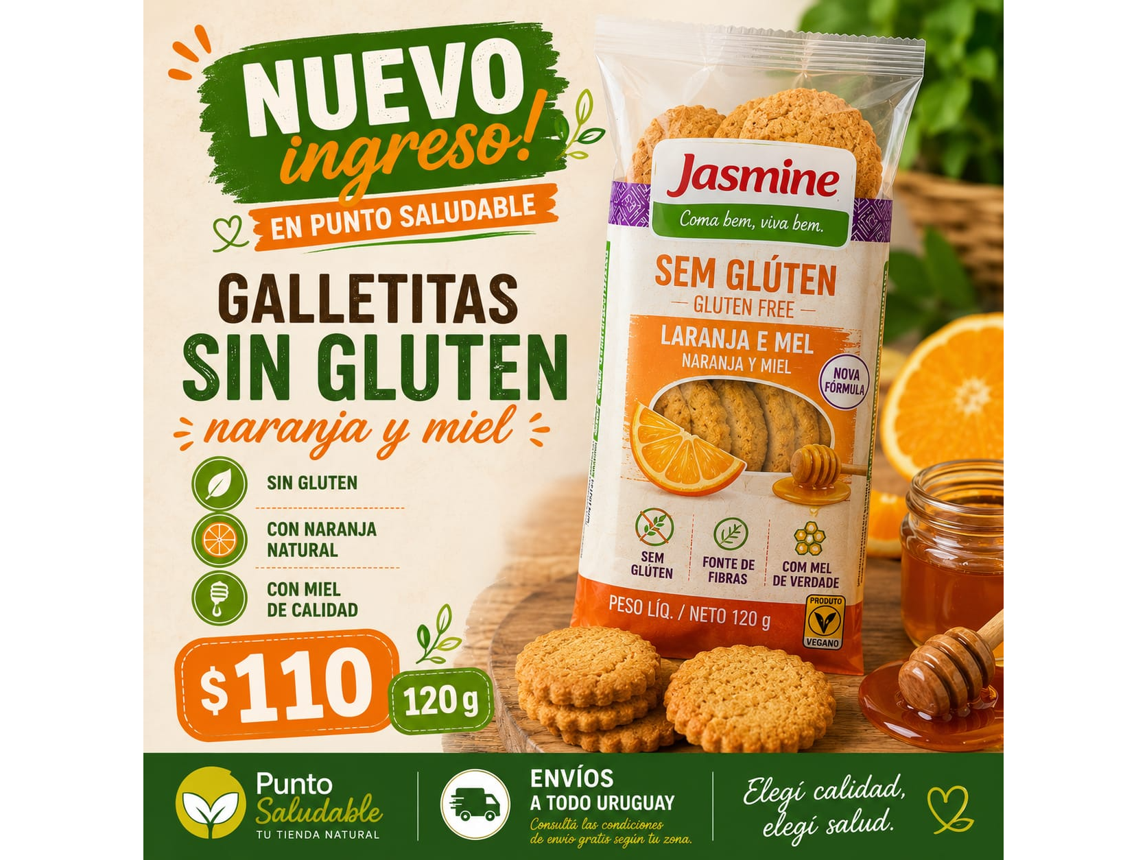 Galletitas sin gluten naranja y miel 120gr