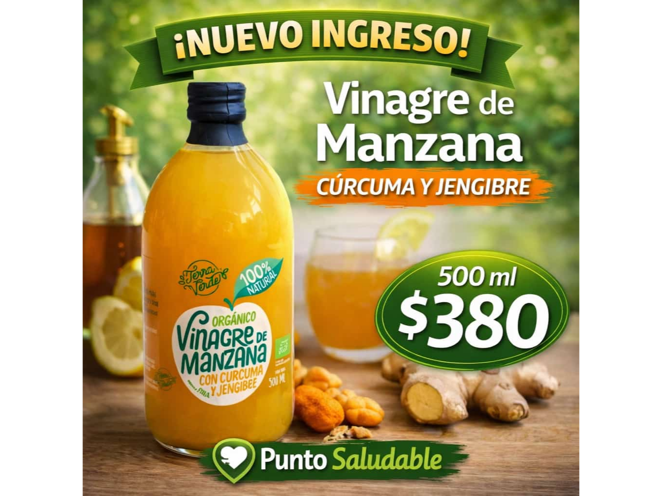 Vinagre organico de curcuma y jengibre 500ml