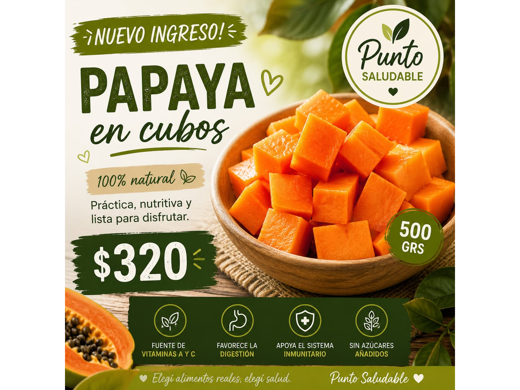 PAPAYA EN CUBOS 500GS