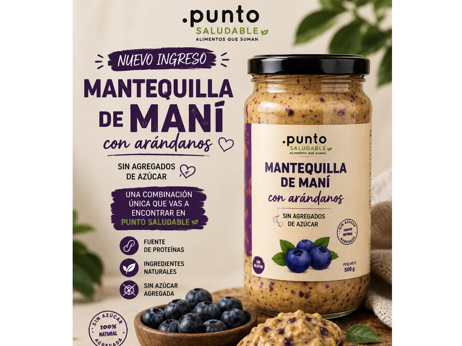 Manteca de maní con arandanos 600gr