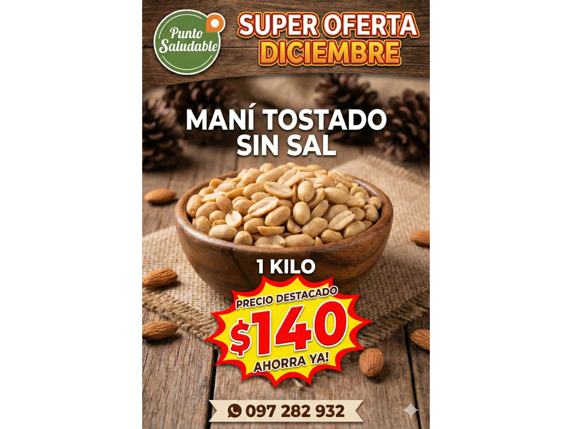 Mani tostado sin sal 1000gr