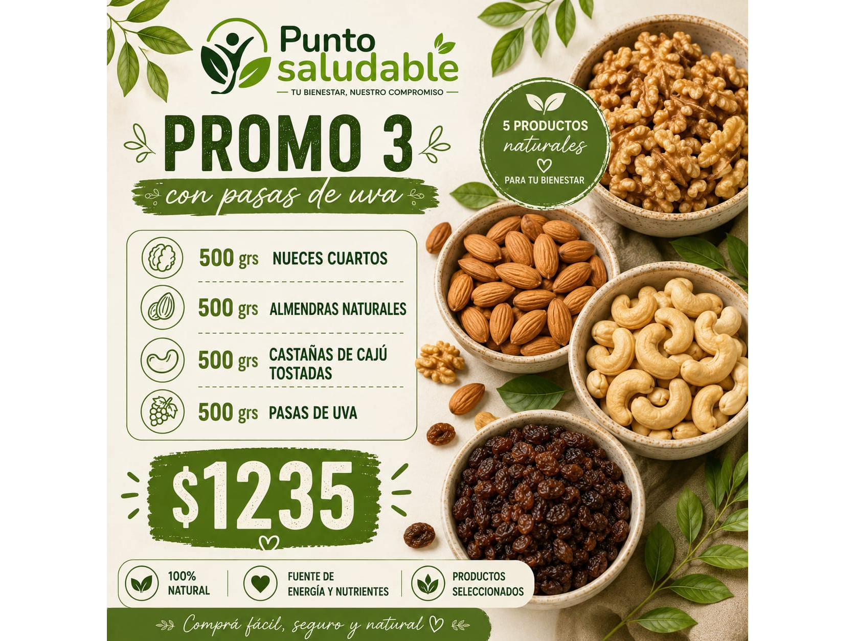Promo 3 con pasas de uvas $1235