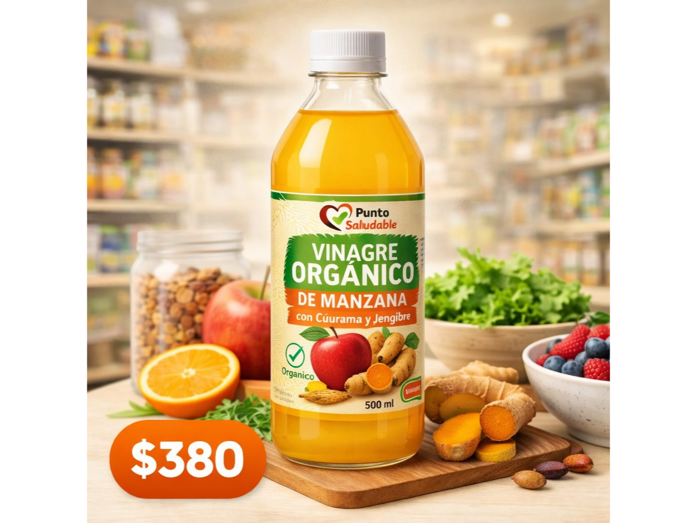 Vinagre organico de curcuma y jengibre 500ml