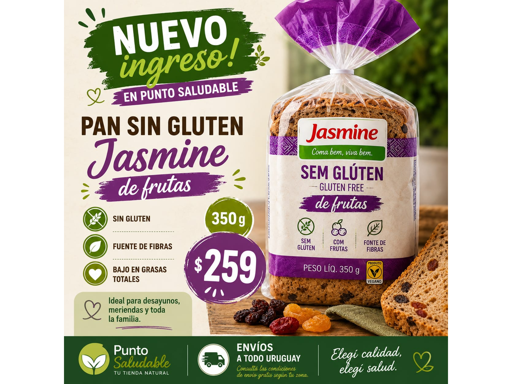 Pan sin gluten Jasmine de frutas 350gr
